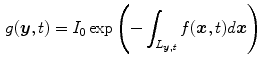 $$\begin{aligned} g(\varvec{y},t) = I_0\exp \left( -\int _{L_{\varvec{y},t}}f(\varvec{x},t)d\varvec{x}\right) \end{aligned}$$