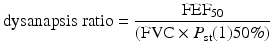 
$$ \mathrm{dysanapsis}\;\mathrm{ratio}=\frac{{\mathrm{FEF}}_{50}}{\left(\mathrm{F}\mathrm{V}\mathrm{C}\times {P}_{\mathrm{st}}(1)50\%\right)} $$
