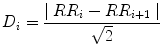 
$$\displaystyle{D_{i} = \frac{\mid RR_{i} - RR_{i+1}\mid } {\sqrt{2}} }$$
